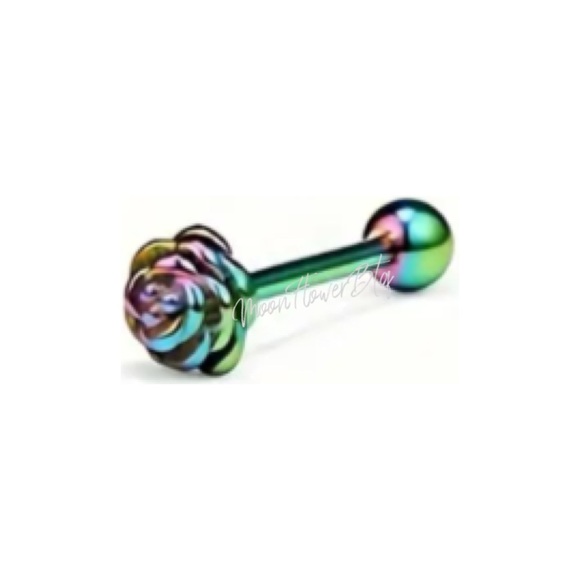 Rainbow Rose Bud Barbell Tongue Ring - Picture 1 of 1